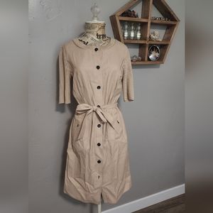 FLAWED St. John Tan Camel Front Button Sheath Dress Size 6